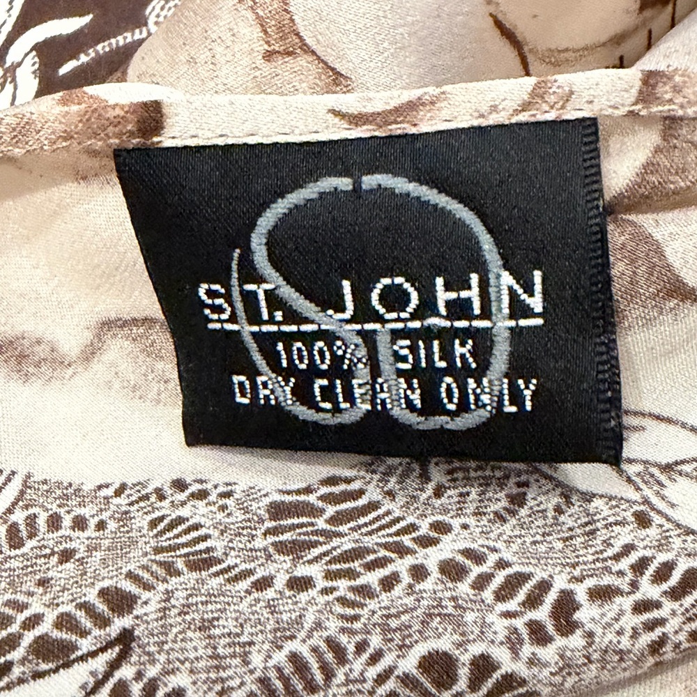 St John Silk Y2K Scarf Chocolate Brown Cream Floral Lace Print Oblong Wrap Roses - Picture 6 of 6